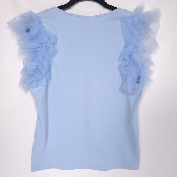 Anthropologie Dolan NWOT Size L, M Tulle Ruffle Sleeve Tank Blue Ribbed Knit - Picture 8 of 11